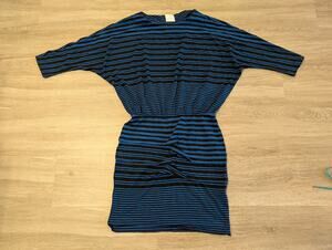 Nicole Miller Studio Dress Womens Small S Blue Black Striped Ruched Dolman Min